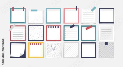 A collection of various colorful sticky notes and memo pads with different patterns and textures.
