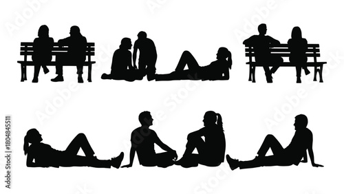 People silhouettes in various poses isolated on white background, Vector