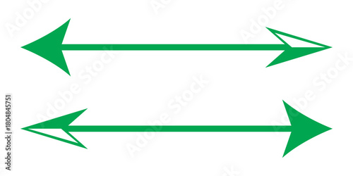 Two green arrows pointing in opposite directions on a white background.
