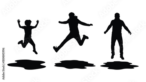 Energetic jumping silhouettes isolated on white background, Vector