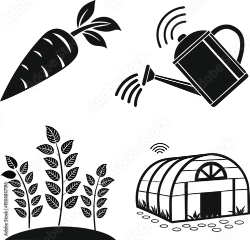 Black and white icons for gardening and agriculture