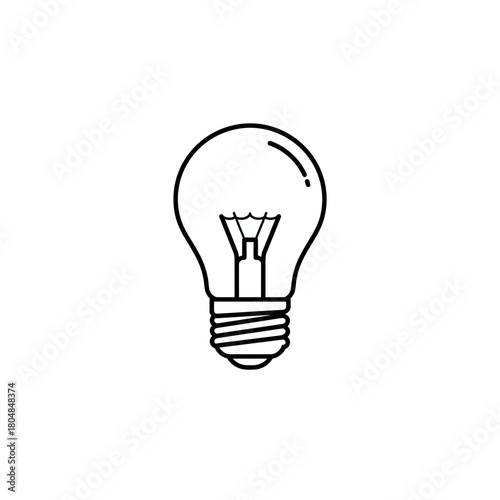 Black and white line art illustration of a classic light bulb with visible filament and screw base design