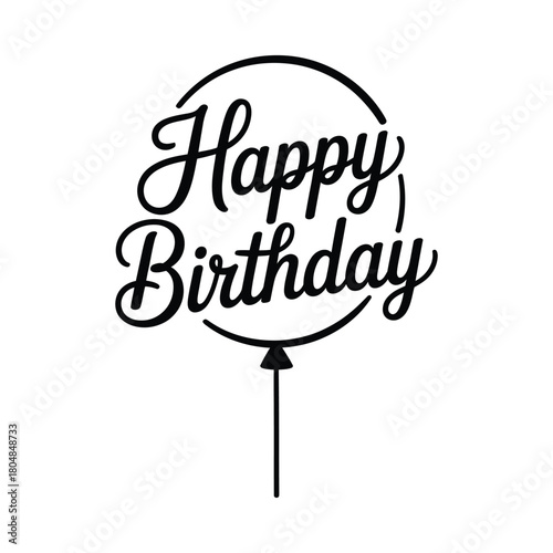 Elegant black and white happy birthday balloon cake topper