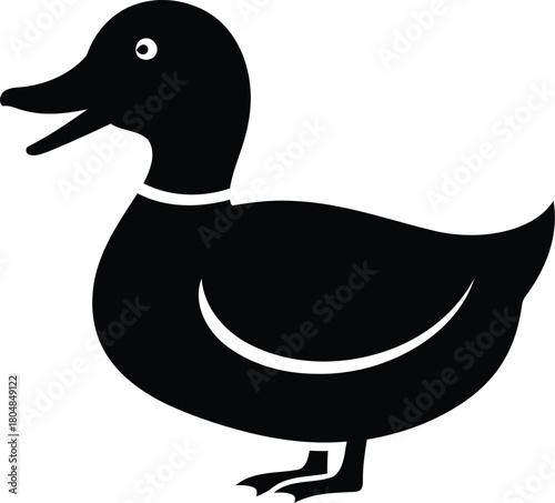 Black and white vector image of a cartoon duck standing calmly ideal for educational materials promoting animal awareness and vector design techniques with waterfowl themes