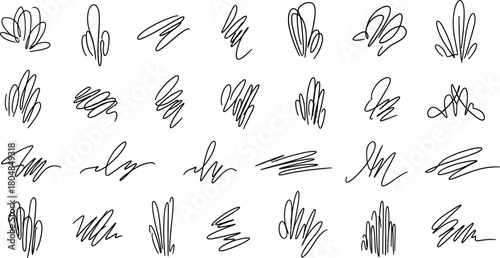 Abstract ink sketch vector set, black expressive brushstroke foliage motifs, editable decorative elements, premium design