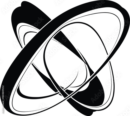 Abstract orbital vector design, black-and-white elliptical symmetry with dynamic motion, editable premium artwork