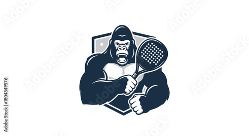 Intimidating Gorilla Paddler Dynamic Graphic with Paddle Tennis Racket for Sports Enthusiast