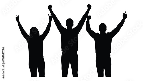 Three people celebrating silhouette isolated on white background, Vector