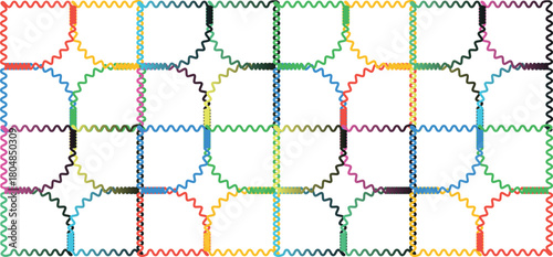 Minimalist Stripe and Chevron Line Illustration with Zigzag Square Motifs – Endless Seamless Pattern Vector Artwork