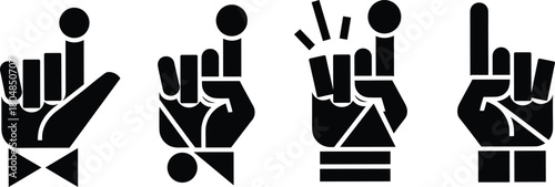 Hand gesture icon vector set, bold black-and-white graphic symbols for UI interaction and emphasis, editable premium design