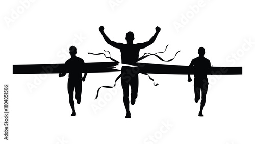 Victory at the finish line silhouette isolated on white background, Vector