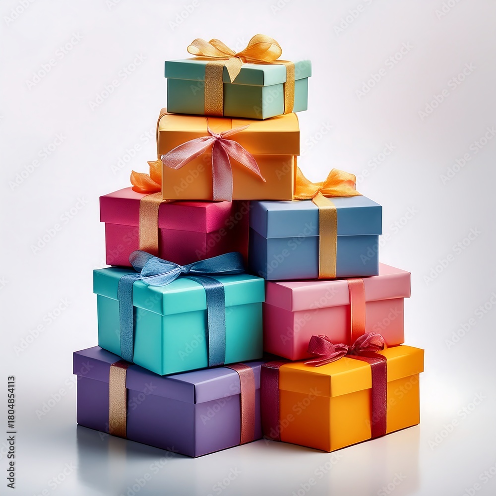 Obraz premium An isolated image of a stack of vibrant gift boxes on a white background