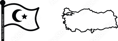 Turkey flag and country outline icon illustration showcasing national pride and geographic borders a vector graphic ideal for design projects and educational materials highlighting the nation