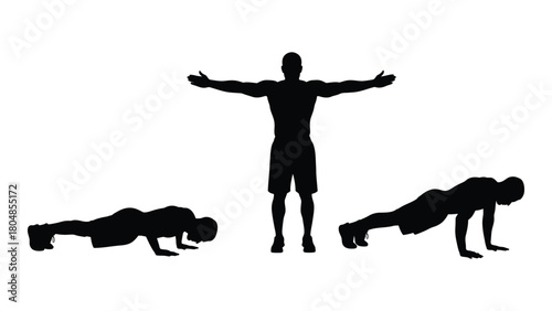 Fitness exercise silhouettes isolated on white background, Vector
