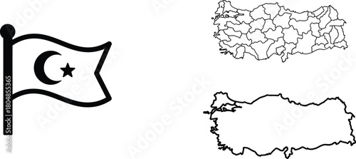 Turkey Map and Turkish Flag Icon Graphic Symbolizing National Identity and Geographical Representation a Symbol of Unity and Heritage with Distinctive Borders and Cultural Significance