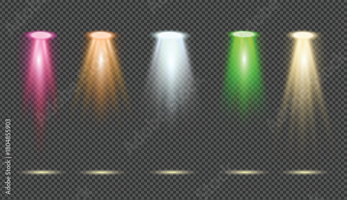 Spotlight beams set with colorful light effects