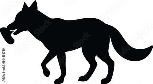 Black Silhouette of a Fox Carrying Prey animal wild
