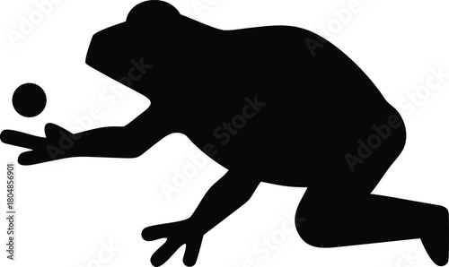Black silhouette of a frog playing bocce ball game