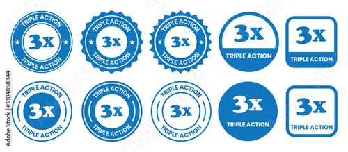 Triple Action - vector label for packaging label design. Triple Action sign, logo, badge, icon, sticker, label, emblem, stamp, symbol, black, line, flat vector, isolated illustration.