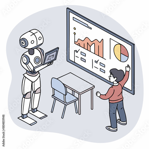 Robot teaching data analysis to student isolated on