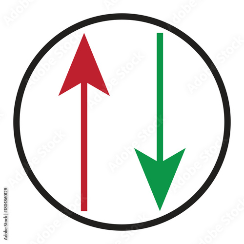 Red up arrow and green down arrow inside a circle.