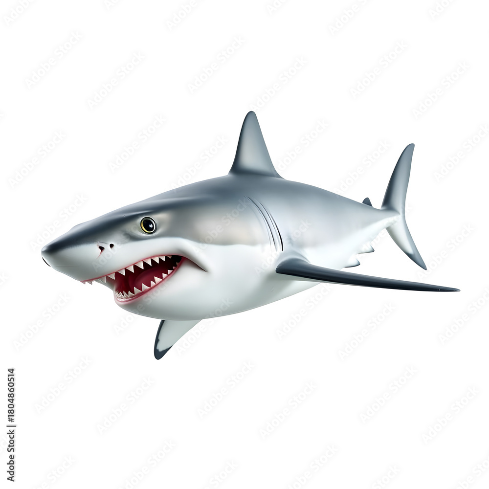 Fototapeta premium A great white shark isolated on a white background