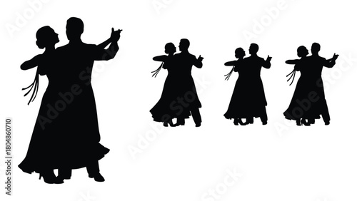 Ballroom dance couple silhouettes isolated on white background, Vector