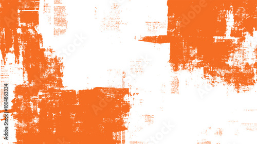 Abstract distressed orange paint brush strokes and textured dots on white background vector