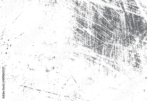 Abstract distressed grunge texture with scattered dark gray speckles and linear scratches on a white background