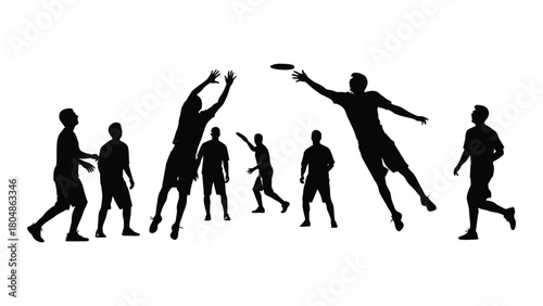 Ultimate frisbee game silhouettes isolated on white background, Vector