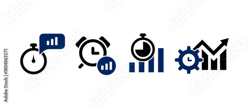 time to market icon vector illustration. time with chart icon in flat style - stock vector.