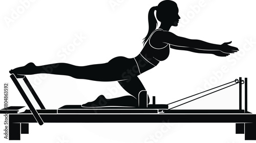 Pilates Reformer machine. silhouette  Vector illustration 