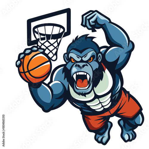 design logo vector icon cartoon mascot gorilla dunking basketball