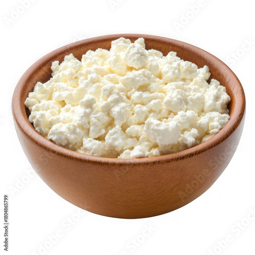 Bowl of fresh cottage cheese isolated on transparent background