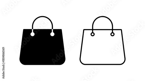Shopping bag icon set for retail and e-commerce applications. black solid and outline vector graphics representing purchase and consumerism.