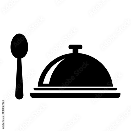Food Serving Cloche Icon with Spoon – Restaurant Service Silhouette Vector