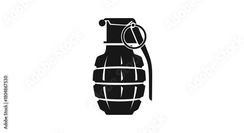 A black and white illustration of a hand grenade with a safety pin.