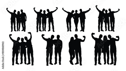 Collection of friends taking selfies silhouettes isolated on white background, Vector