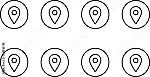 Location and navigation icons set. Map pin, route, destination, global positioning. Outline vector illustrations