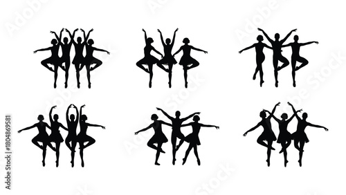 Ballet dancer silhouettes collection isolated on white background, Vector