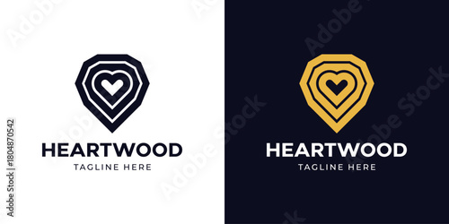 Heart Wood Logo. Wood Texture + Love