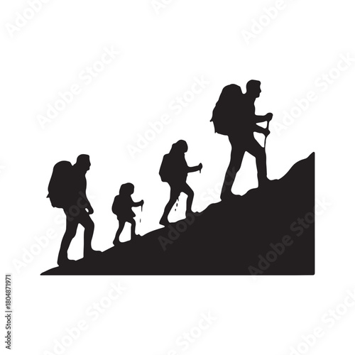 Hiking Group Silhouette Vector

Mountain Climbing Team Icon

Adventure Hikers Illustration