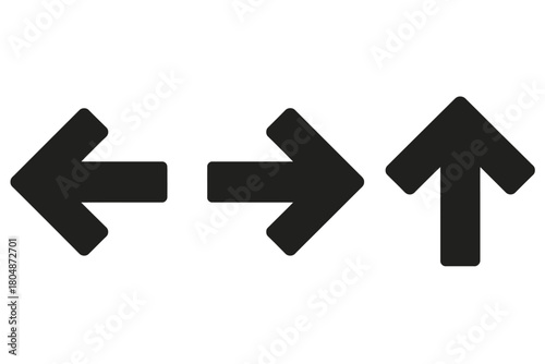 Three directional arrows, a left arrow, a right arrow, and an up arrow, on a white background.