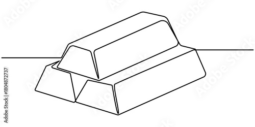 Gold continuous one line drawing in minimalist style isolated outline vector illustration. 