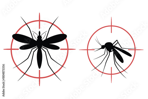 Two silhouettes of mosquitoes are targeted by a red crosshair.