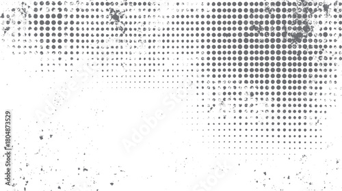 Faded grey halftone dots and speckles on a white background creating a distressed textured overlay effect
