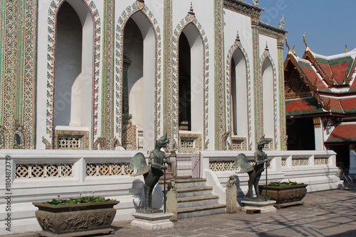 Photography hall in a buddhist temple (wat phra kaeo) at the royal palace in bangkok in thai