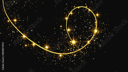 Gold glittering confetti wave and stardust