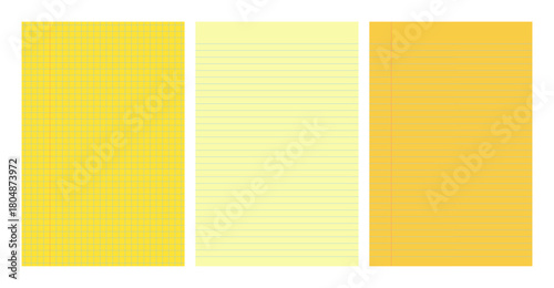 Set of yellow legal pad pages with lined or grid designs