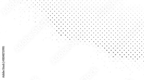 Fading grey dots and dashes pattern on a white background with a gradient effect from dense to sparse